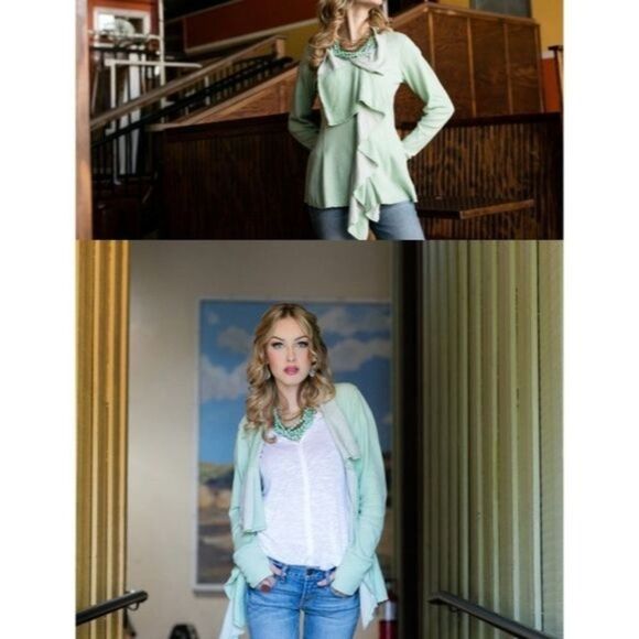 Evy's Tree Kristina Mint Drape Front Knit Cardigan Womens Size S Small - Picture 4 of 10